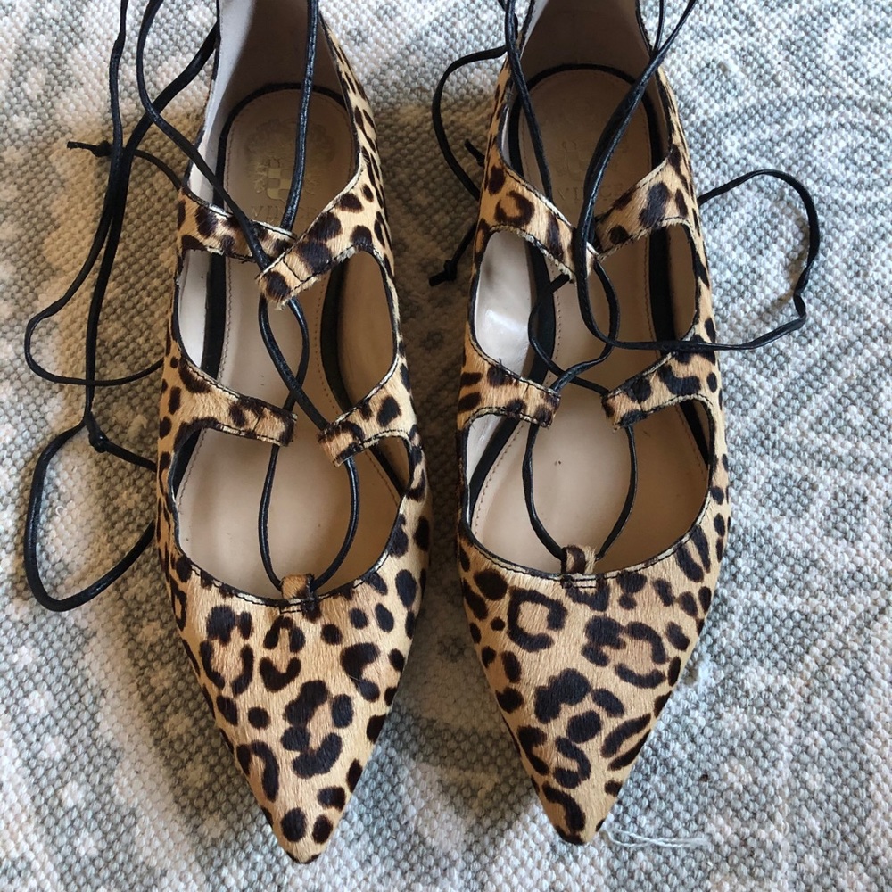 Cheetah Print Lace up Pointed Toe Flats